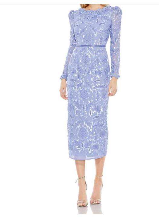 Mac Duggal Dresses & Skirts - Mac Duggal Embellished High Neck Puff Sleeve Fitted Dress Light blue size 6